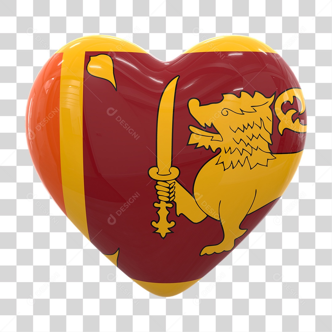 Coração Com Bandeira de Sri Lanka em Estilo Realista Formato PNG Transparente