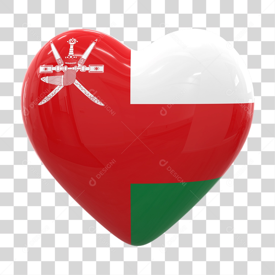 Coração Com Bandeira de Omã em Estilo Realista Formato PNG Transparente