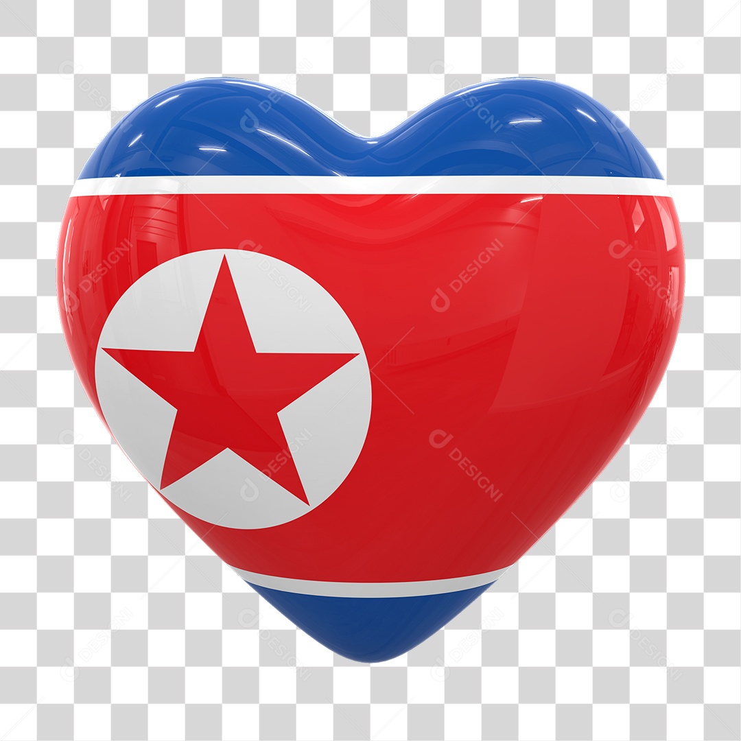 Coração Com Bandeira da Coreia do Norte em Estilo Realista Formato PNG Transparente