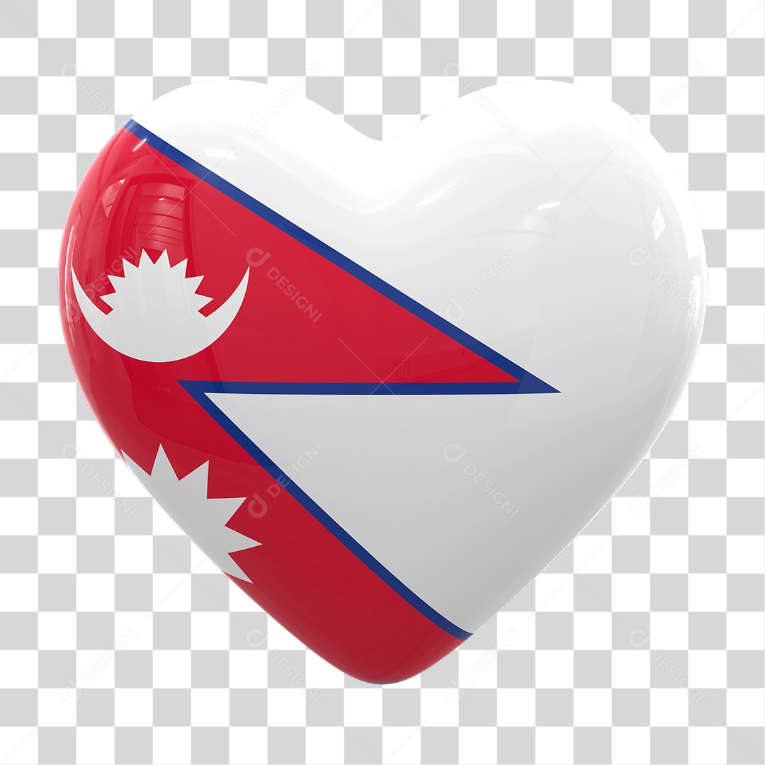 Coração com Bandeira do Nepal em Estilo Realista Formato PNG Transparente