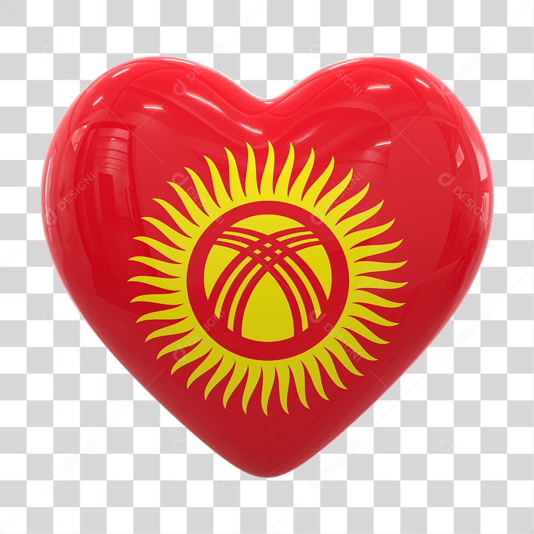 Coração com Bandeira do Quirguistão em Estilo Realista Formato PNG Transparente