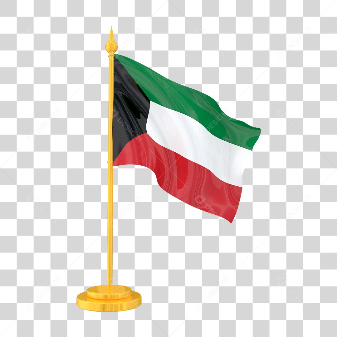 Bandeira do Kuwait em Estilo Realista no Mastro Formato PNG Transparente
