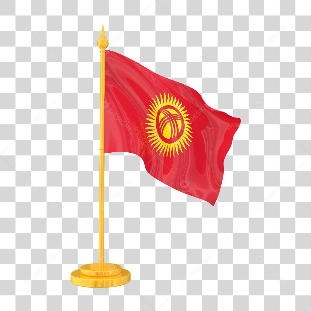 Bandeira do Quirguistão em Estilo Realista no Mastro Formato PNG Transparente