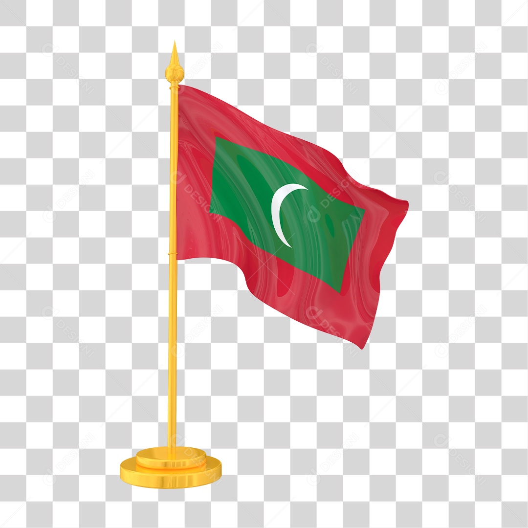 Bandeira das Maldivas em Estilo Realista no Mastro Formato PNG Transparente