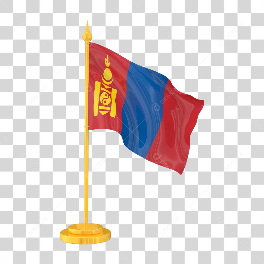 Bandeira da Mongólia em Estilo Realista no Mastro Formato PNG Transparente
