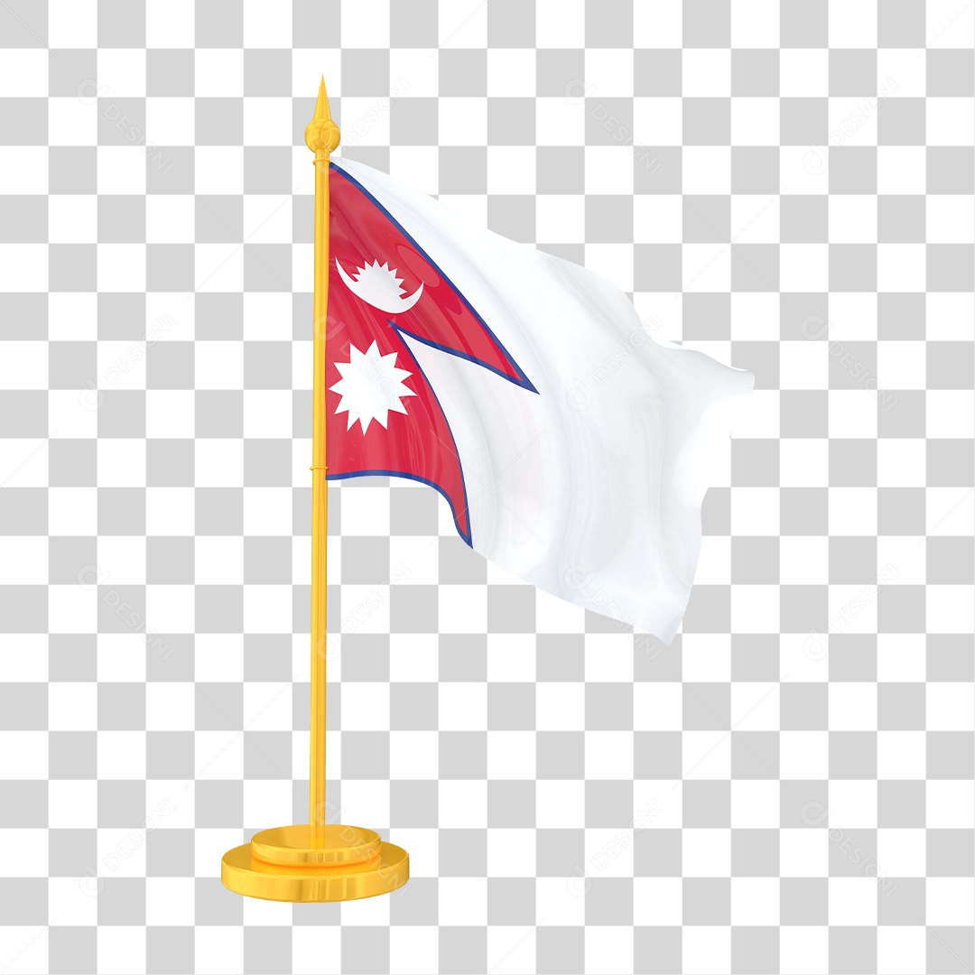 Bandeira do Nepal em Estilo Realista no Mastro Formato PNG Transparente