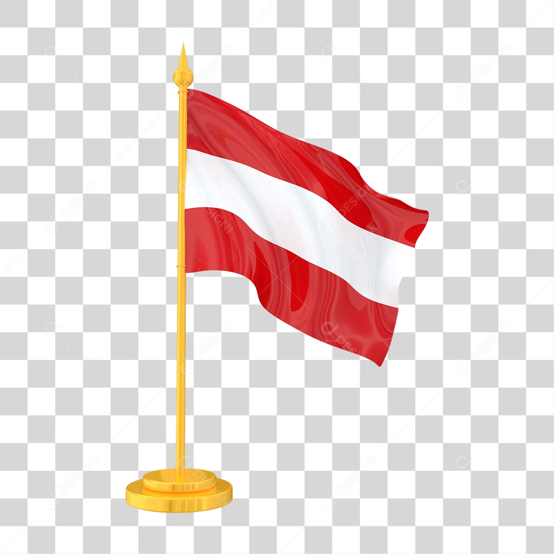 Bandeira da Áustria em Estilo Realista no Mastro Dourado Formato PNG Transparente