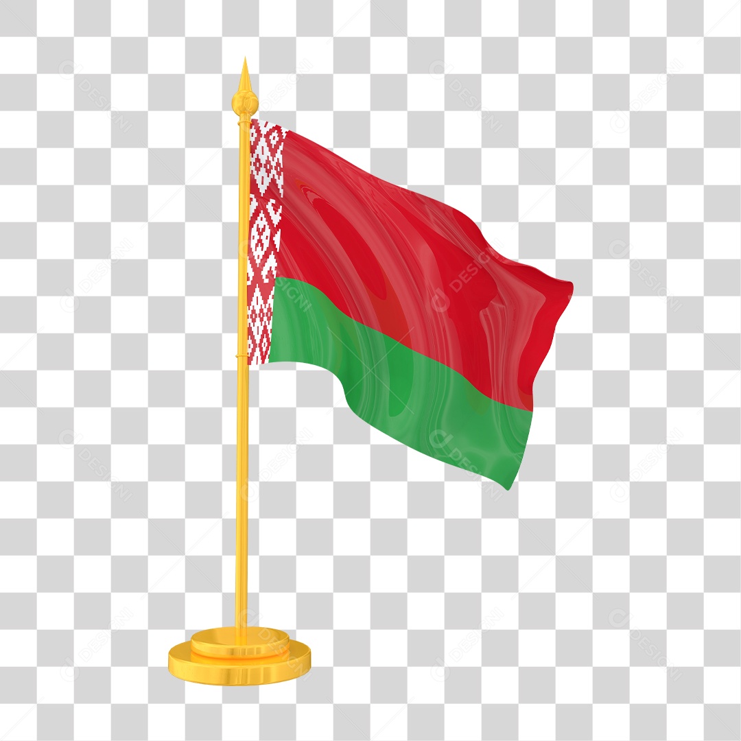 Bandeira da Bielorrússia em Estilo Realista no Mastro Dourado Formato PNG Transparente