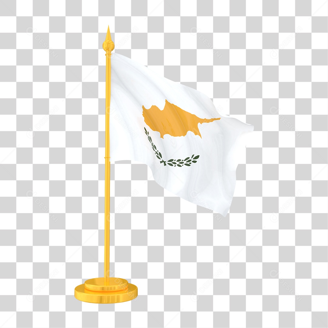 Bandeira de Chipre em Estilo Realista no Mastro Dourado Formato PNG Transparente