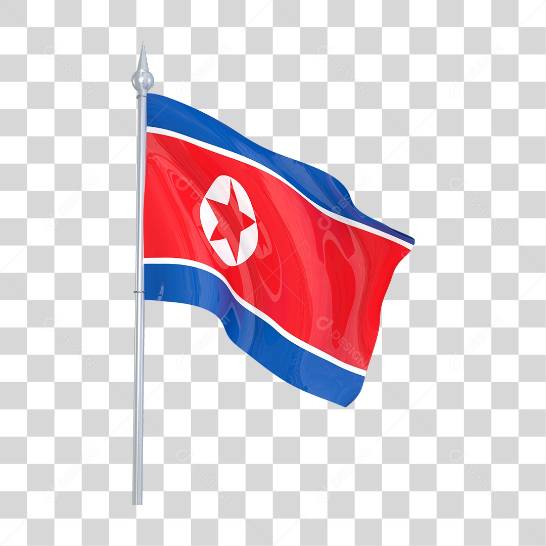 Bandeira da Coreia do Norte em Estilo Realista Formato PNG Transparente