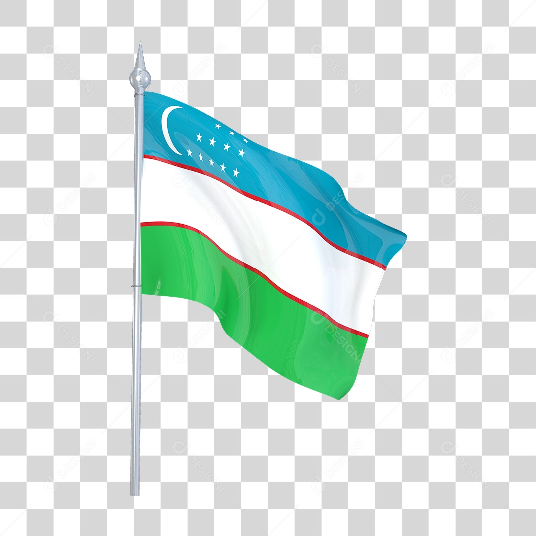 Bandeira do Uzbequistão em Estilo Realista Formato PNG Transparente