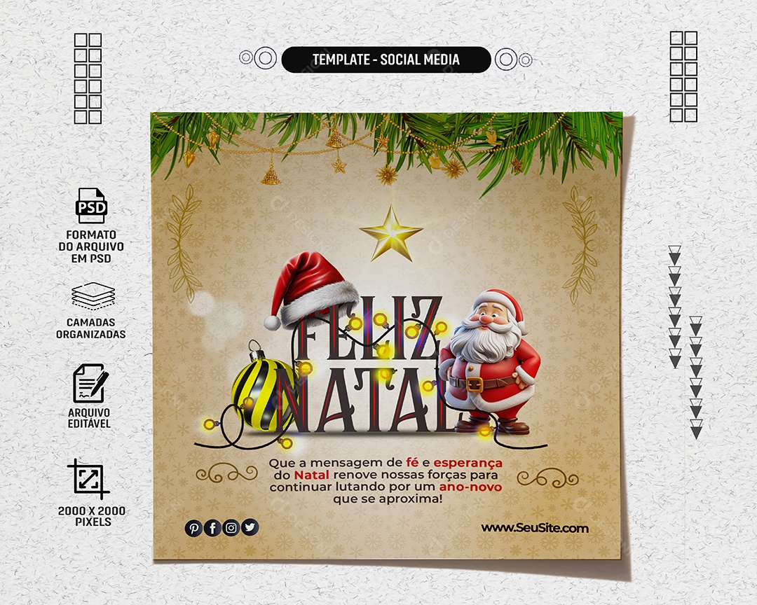 Social Media Feed Feliz Natal Fé e Esperança PSD Editável