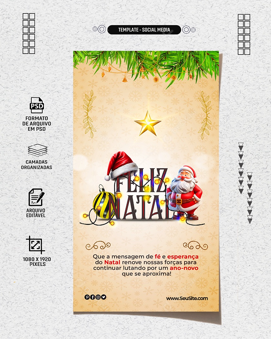 Social Media Story Mensagem De Fé e Esperança Feliz Natal PSD Editável