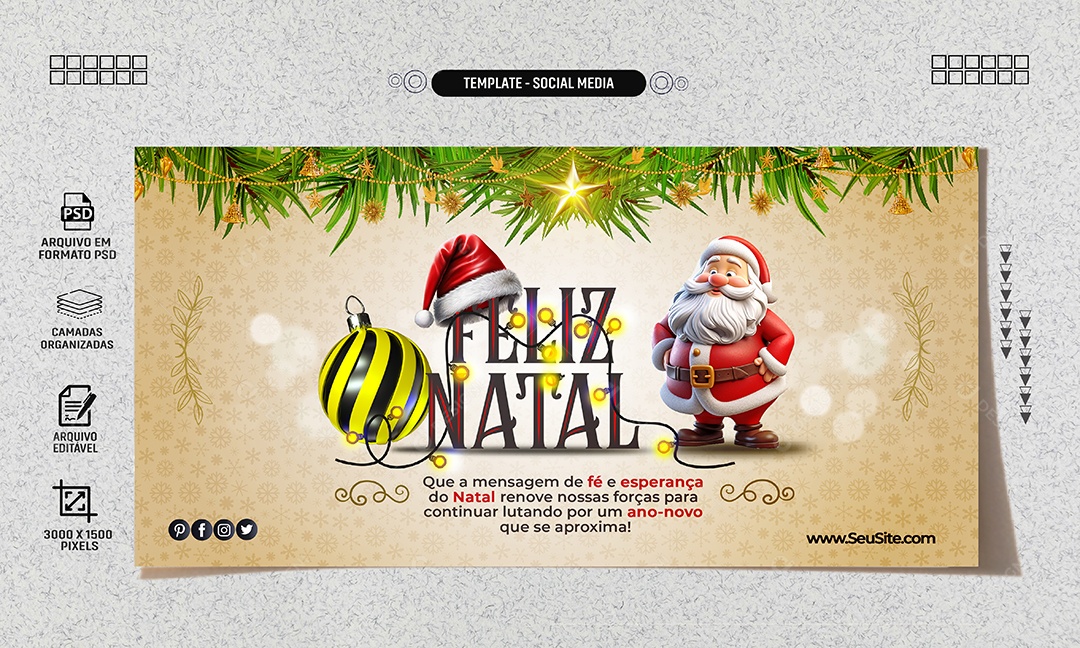 Social Media Banner Feliz Natal Fé e Esperança PSD Editável