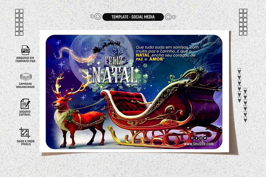 Banner Feliz Natal Coração de Paz e Amor Social Media PSD Editável