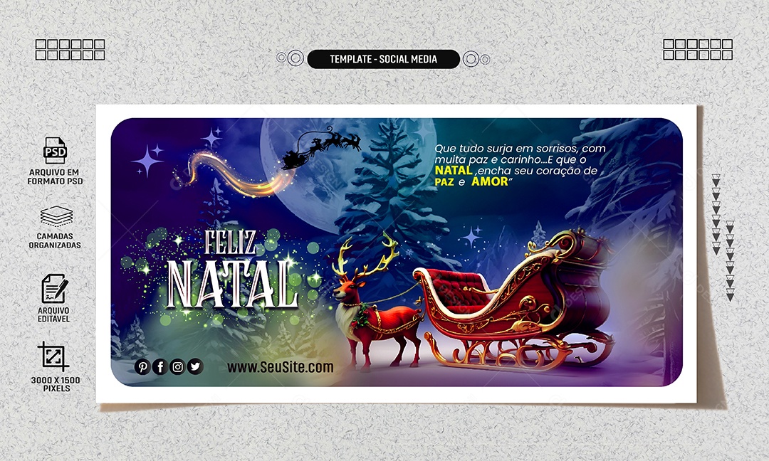 Social Media Banner Feliz Natal Paz e Amor PSD Editável