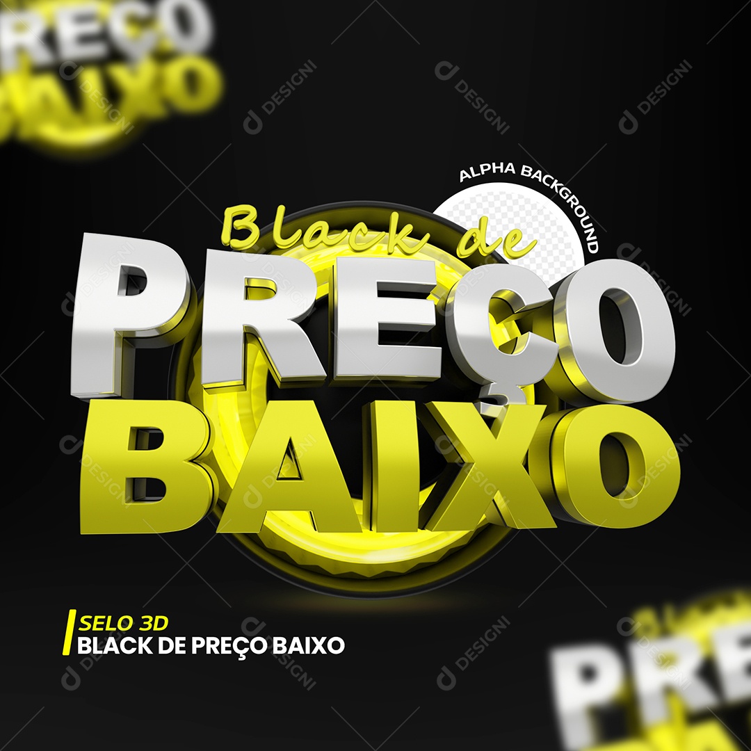 Black de Preço Baixo Selo 3D Branco Amarelo para Composição PSD