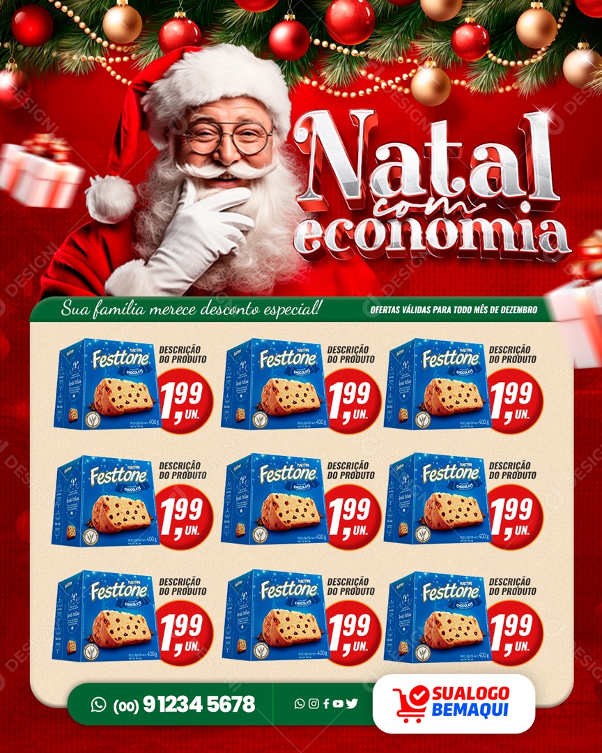 Encarte Natal Com Economia Supermercado Social Media PSD Editável