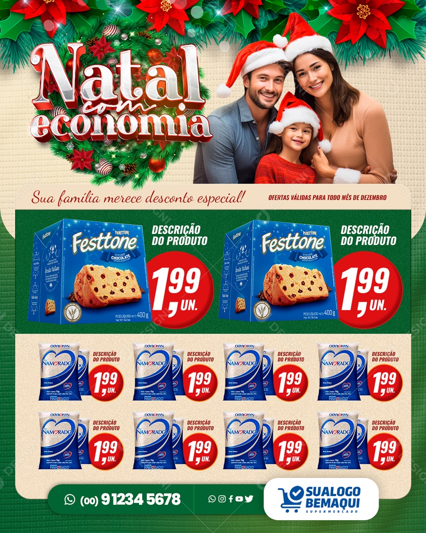 Social Media Encarte Natal Com Economia Supermercado PSD Editável