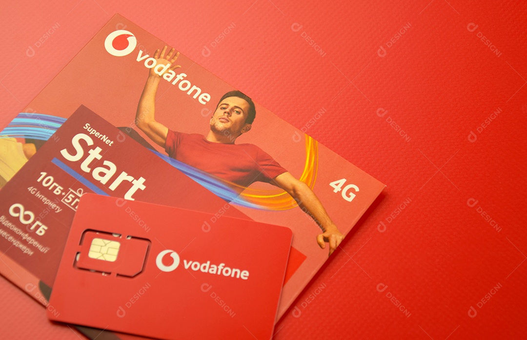 Pacote inicial da Vodafone sobre fundo vermelho