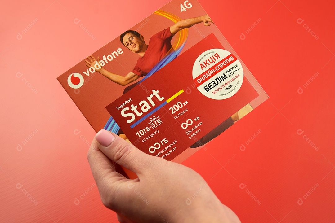 Pacote inicial da Vodafone sobre fundo vermelho