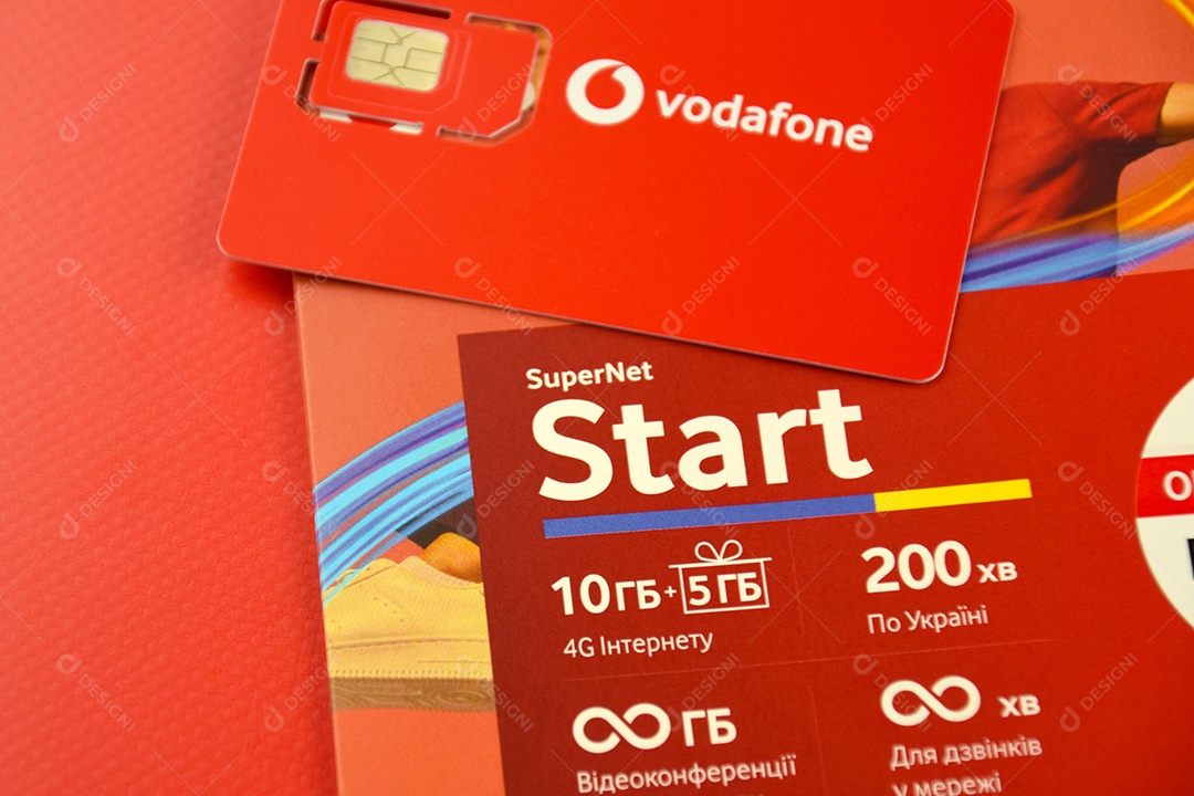 Pacote inicial da Vodafone sobre fundo vermelho