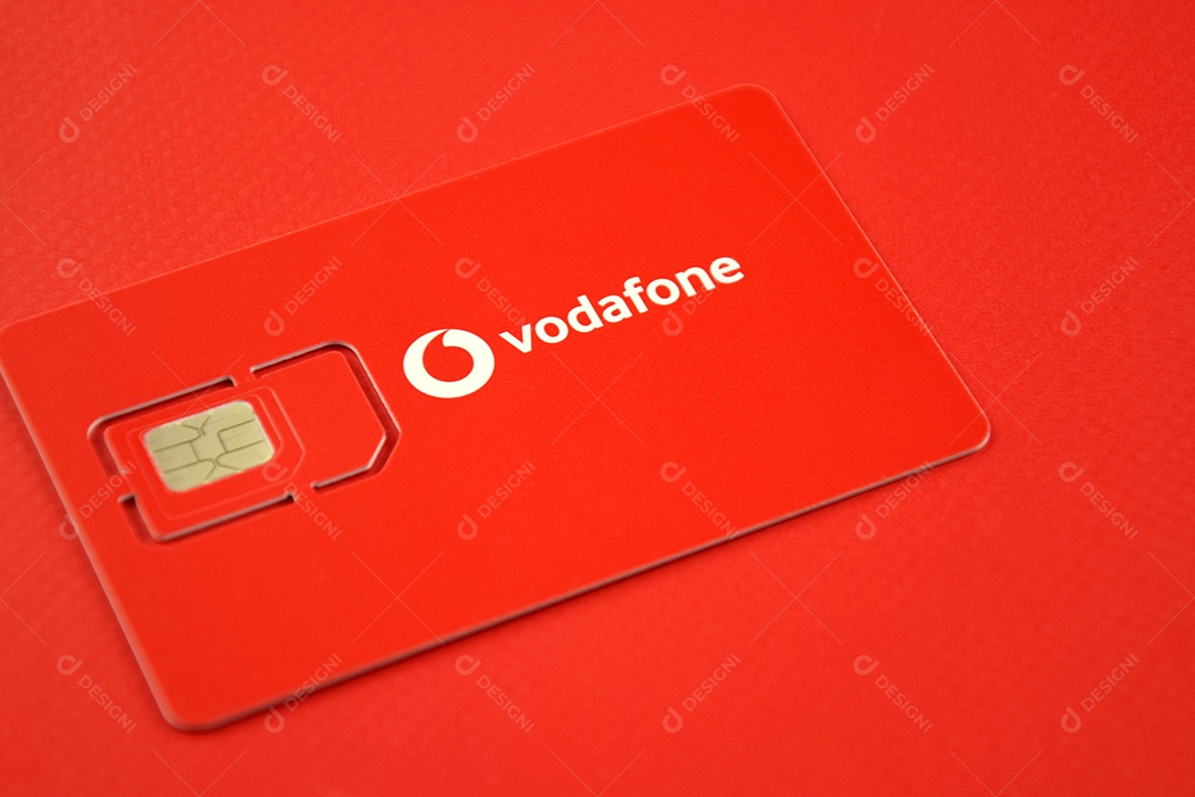 Pacote inicial da Vodafone sobre fundo vermelho