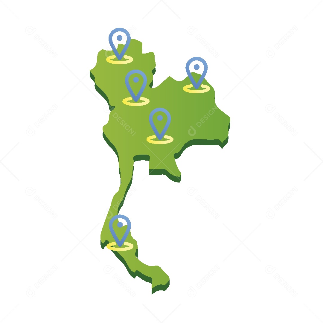 Mapa Isométrico da Tailândia Ilustração Vetor EPS