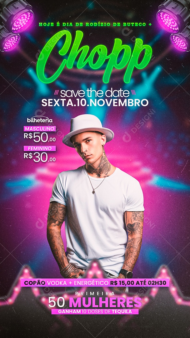 Story Flyer Hoje é Dia de Rodízio de Buteco Chopp Social Media PSD Editável