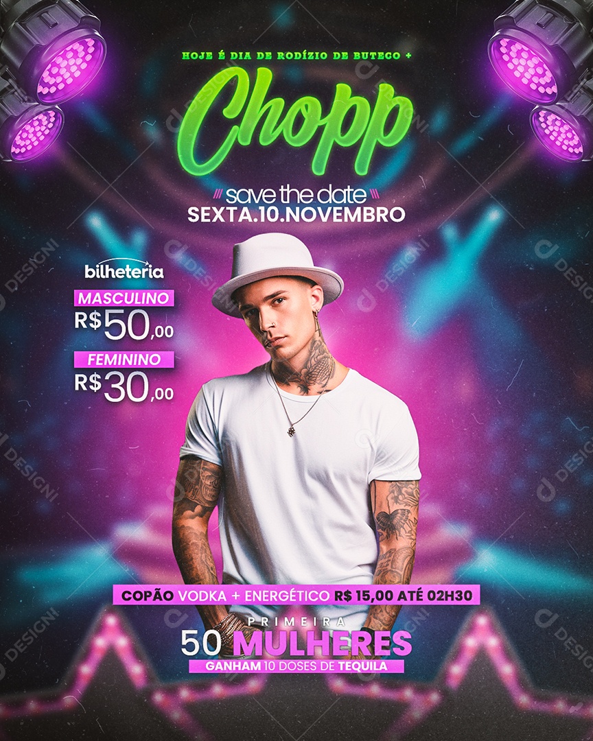 Flyer Hoje é Dia de Rodízio de Buteco Chopp Social Media PSD Editável
