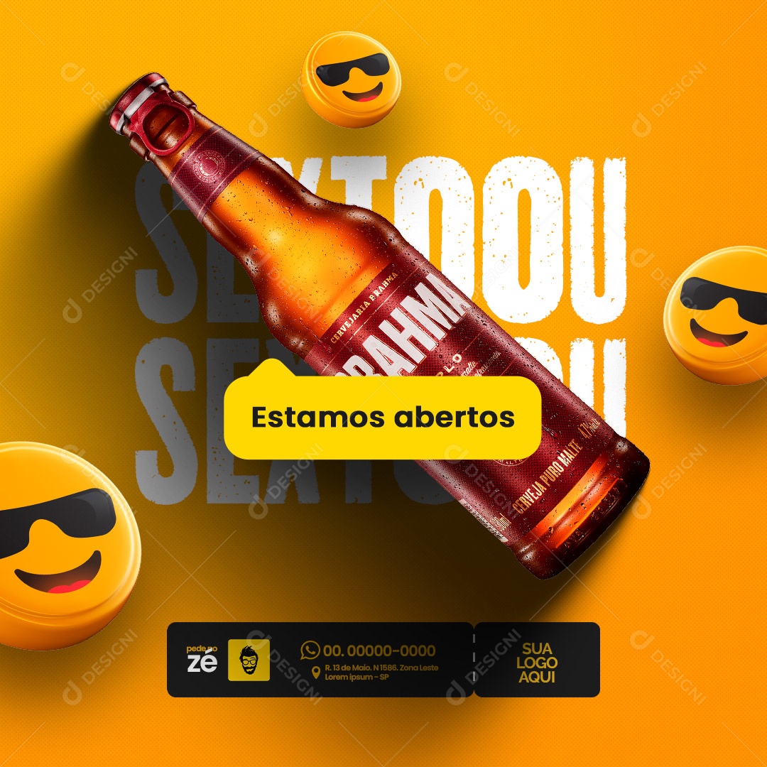 Distribuidora de Bebidas Estamos Abertos Sextou Social Media PSD Editável