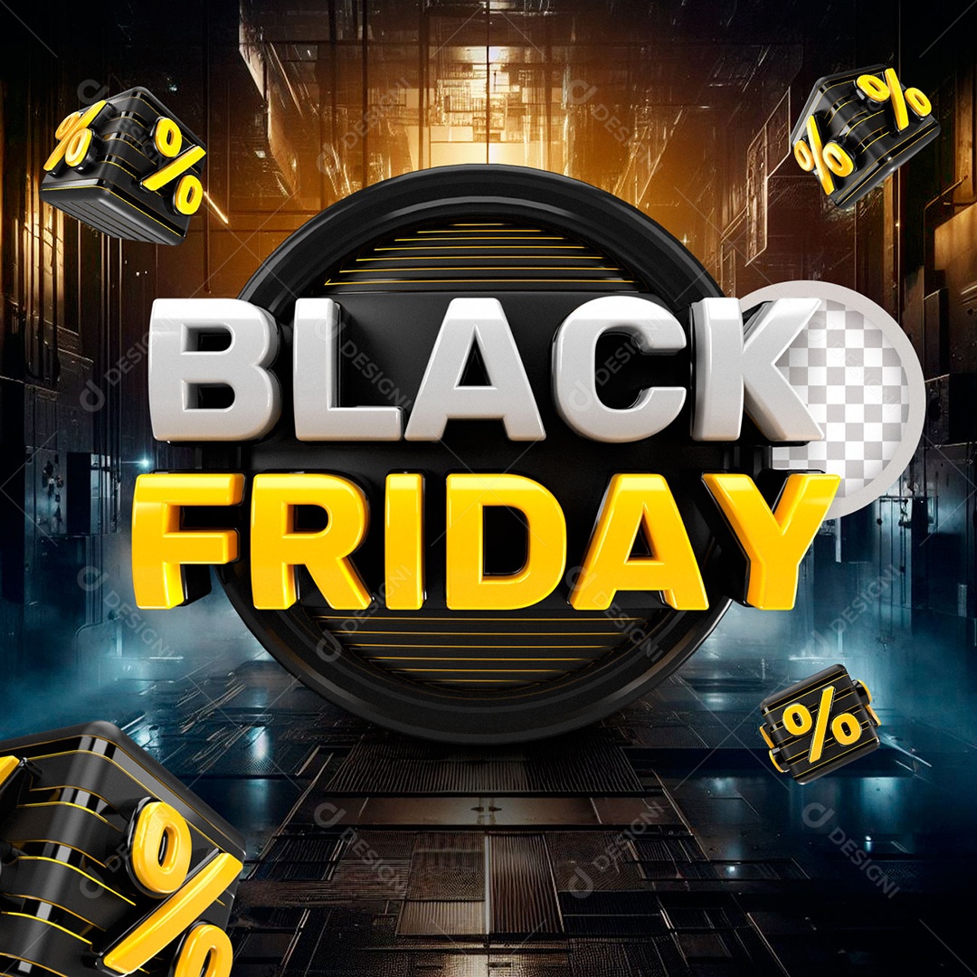 Black Friday Selo 3D Branco para Amarelo  Composição PSD