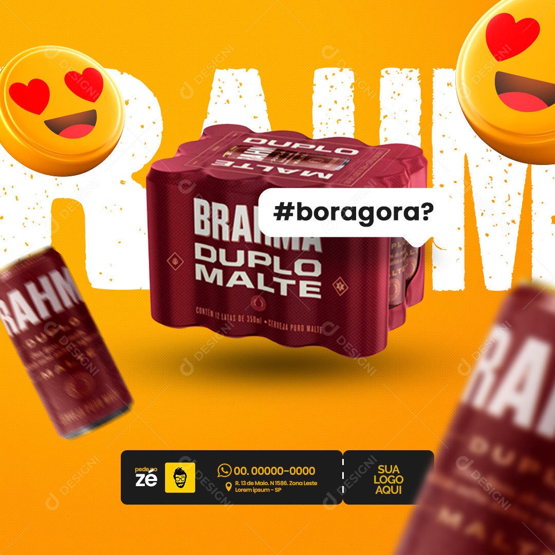 Distribuidora de Bebida Cerveja Brahma Duplo Malte Bora Agora Social Media PSD Editável