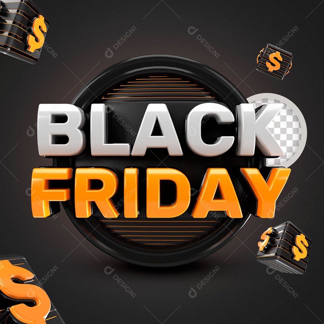Black Friday Selo 3D Branco Laranja para Composição PSD