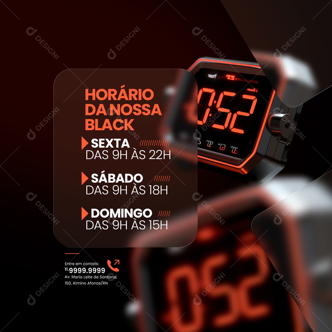 Loja Horário da nossa Black Sexta Sábado Domingo Social Media PSD Editável