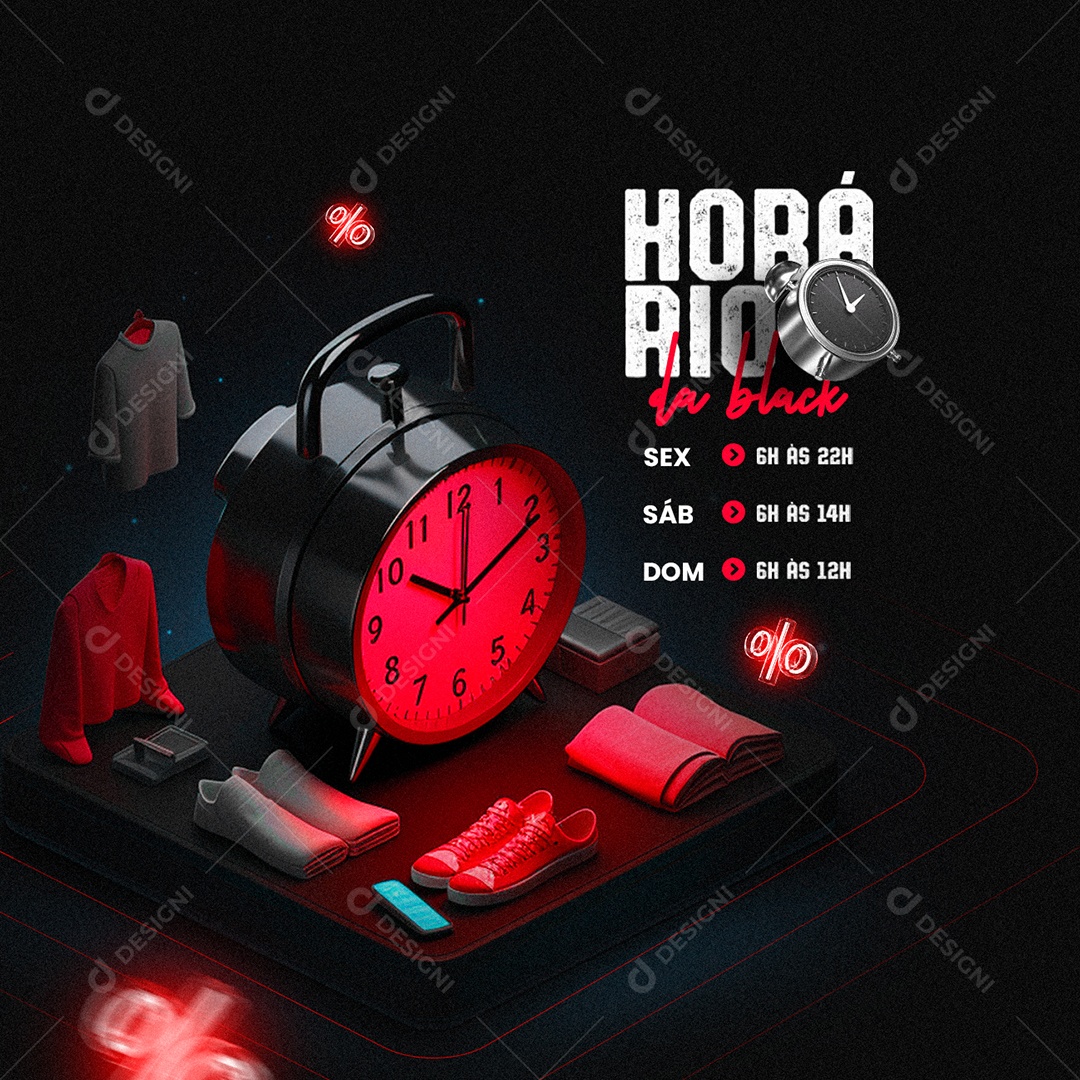 Social Media Horário da Black Loja de Tênis PSD Editável
