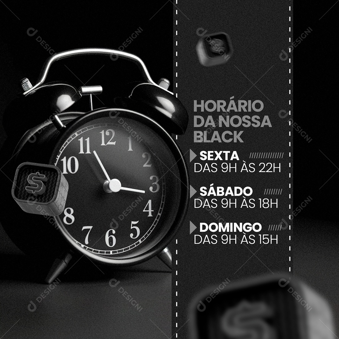 Horário da nossa Black Sexta Sábado Domingo Loja Social Media PSD Editável