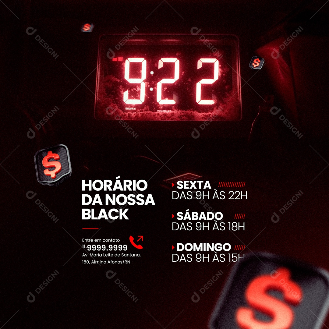Horário da nossa Black Lojas Social Media PSD Editável