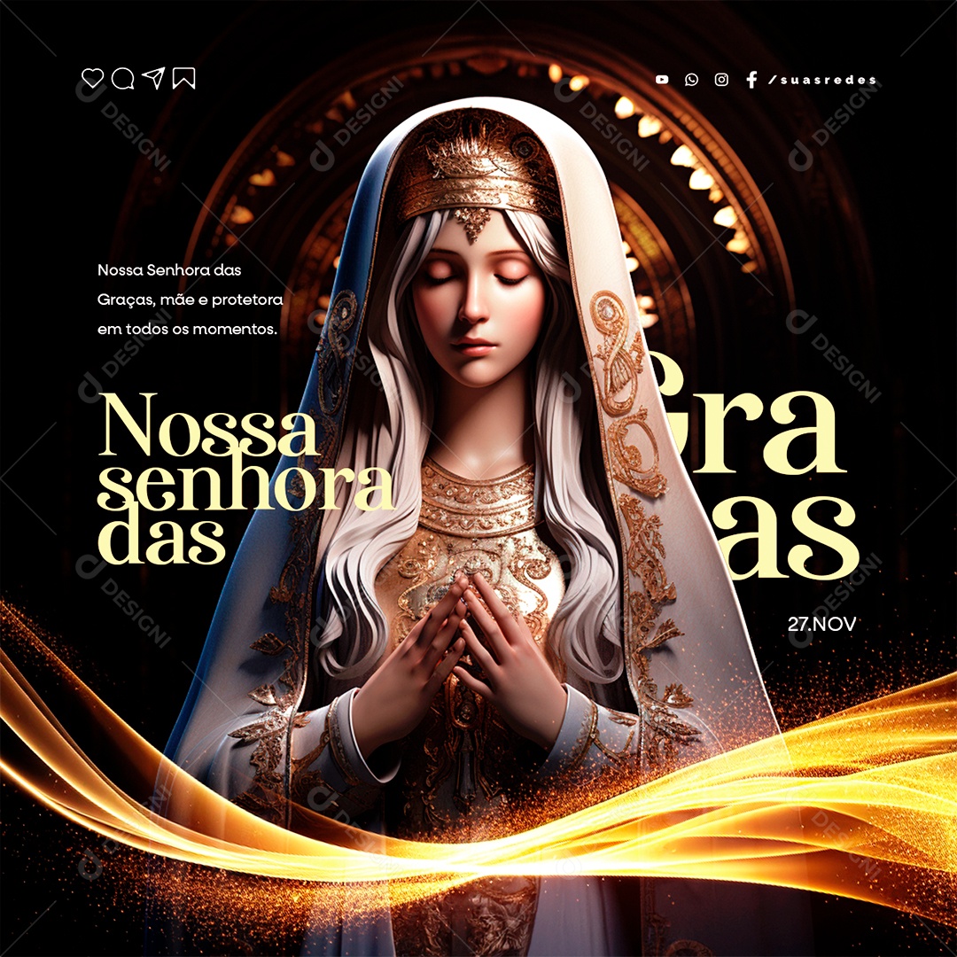 Dia de Nossa Senhora das Graças 27 de Novembro Social Media PSD Editável