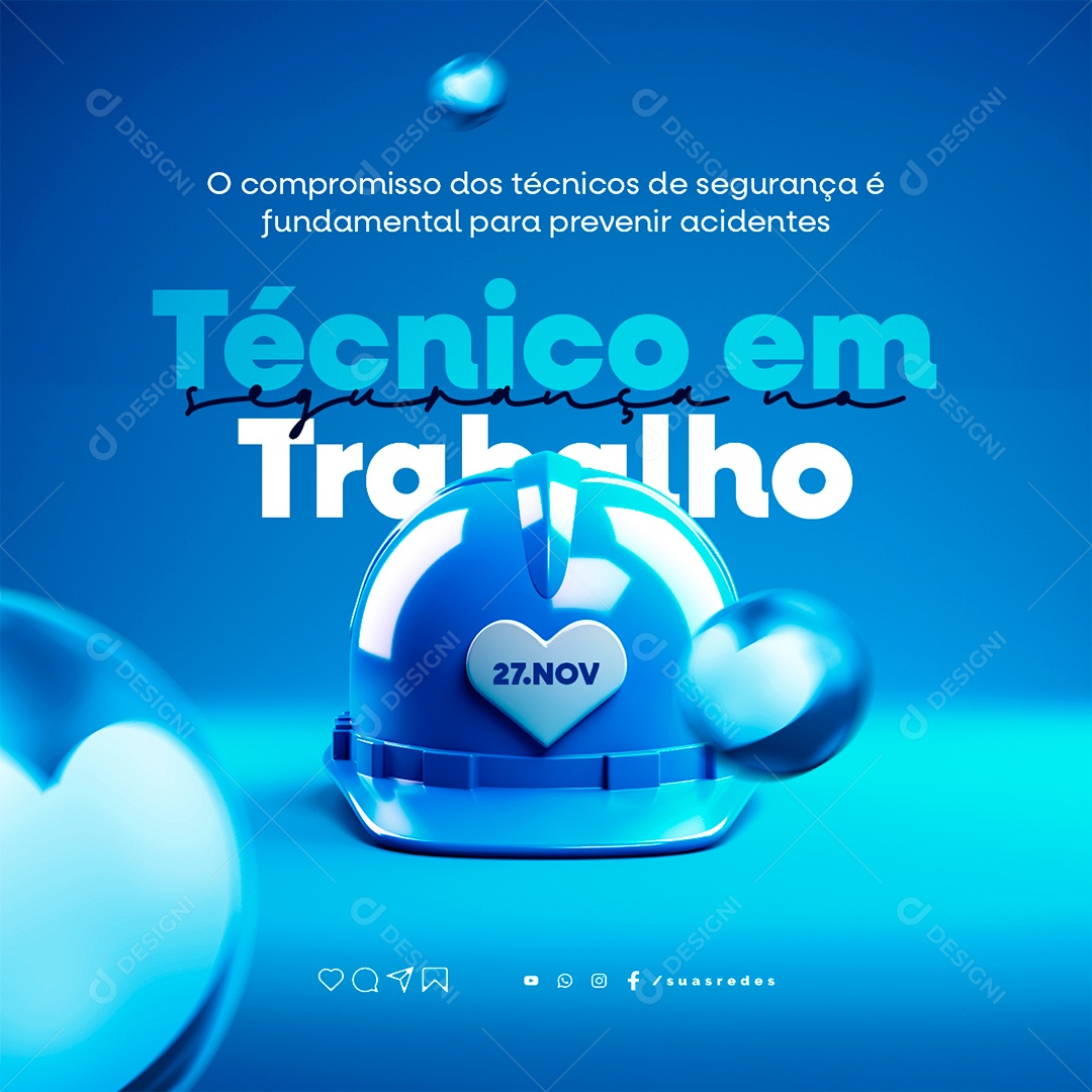 Social Media Dia do Técnico em Segurança no Trabalho 27 de Novembro PSD Editável