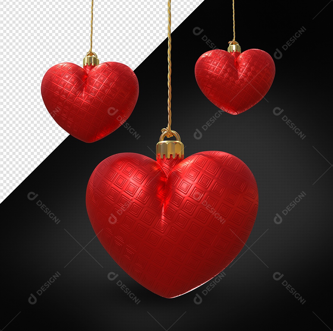 3D Christmas Hearts Ornament Element For PSD Composition
