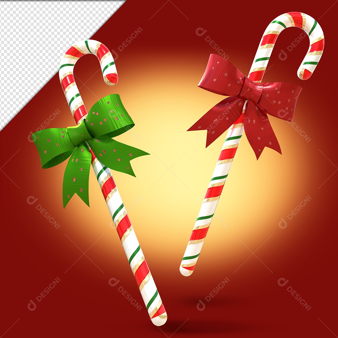 Elemento 3D Bastão Natalino Para Composição PSD
