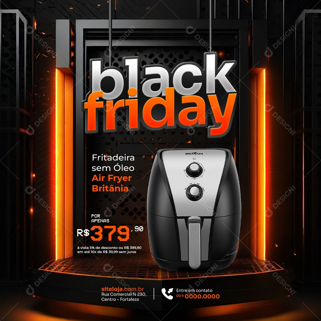 Black Friday Fritadeira sem Óleo Air Fryer Britânica Social Media PSD Editável