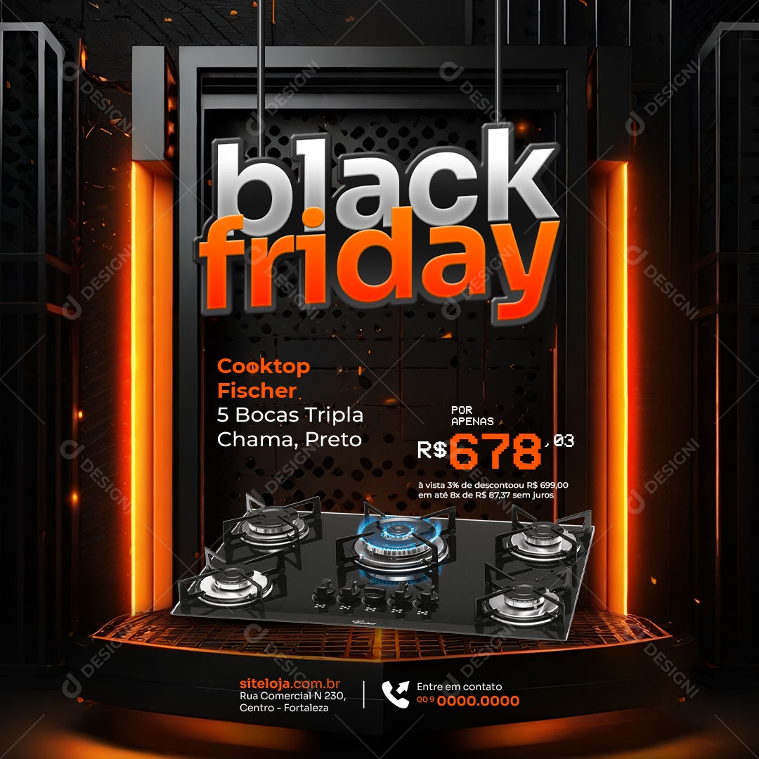 Black Friday Cooktop Fischer 5 Bocas Tripla Chama Preto Social Media PSD Editável