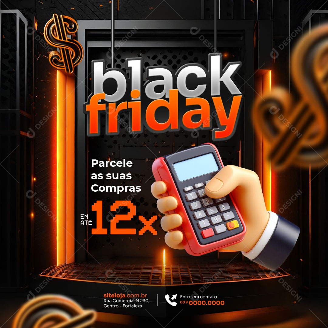 Black Friday Maquininha Parcele as suas Compras Até 12 Vezes Social Media PSD Editável