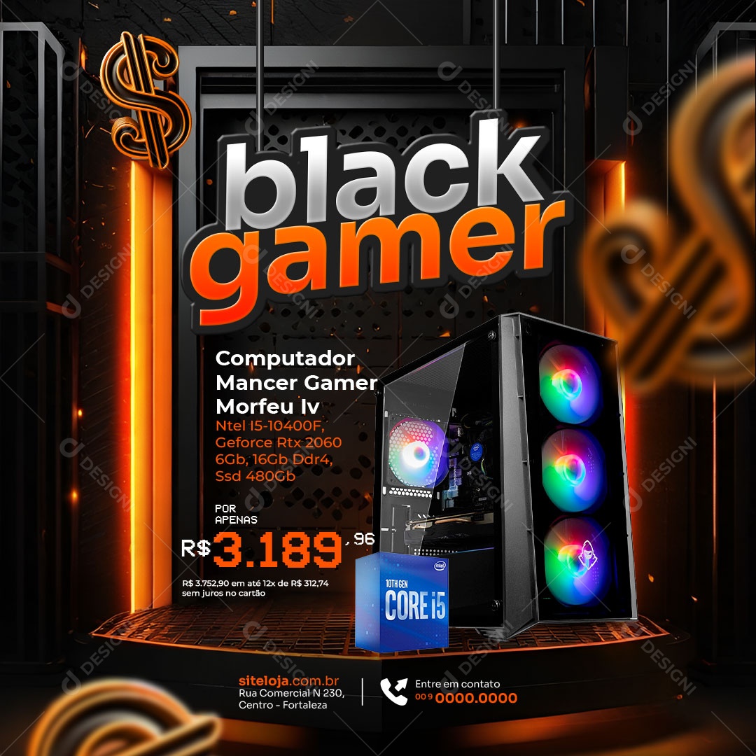Black Gamer Computador Mancer Morfeu IV Social Media PSD Editável
