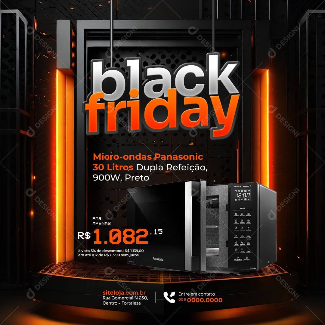 Black Friday Micro-Onda Panasonic 30 Litros Dupla Refeição Social Media PSD Editável