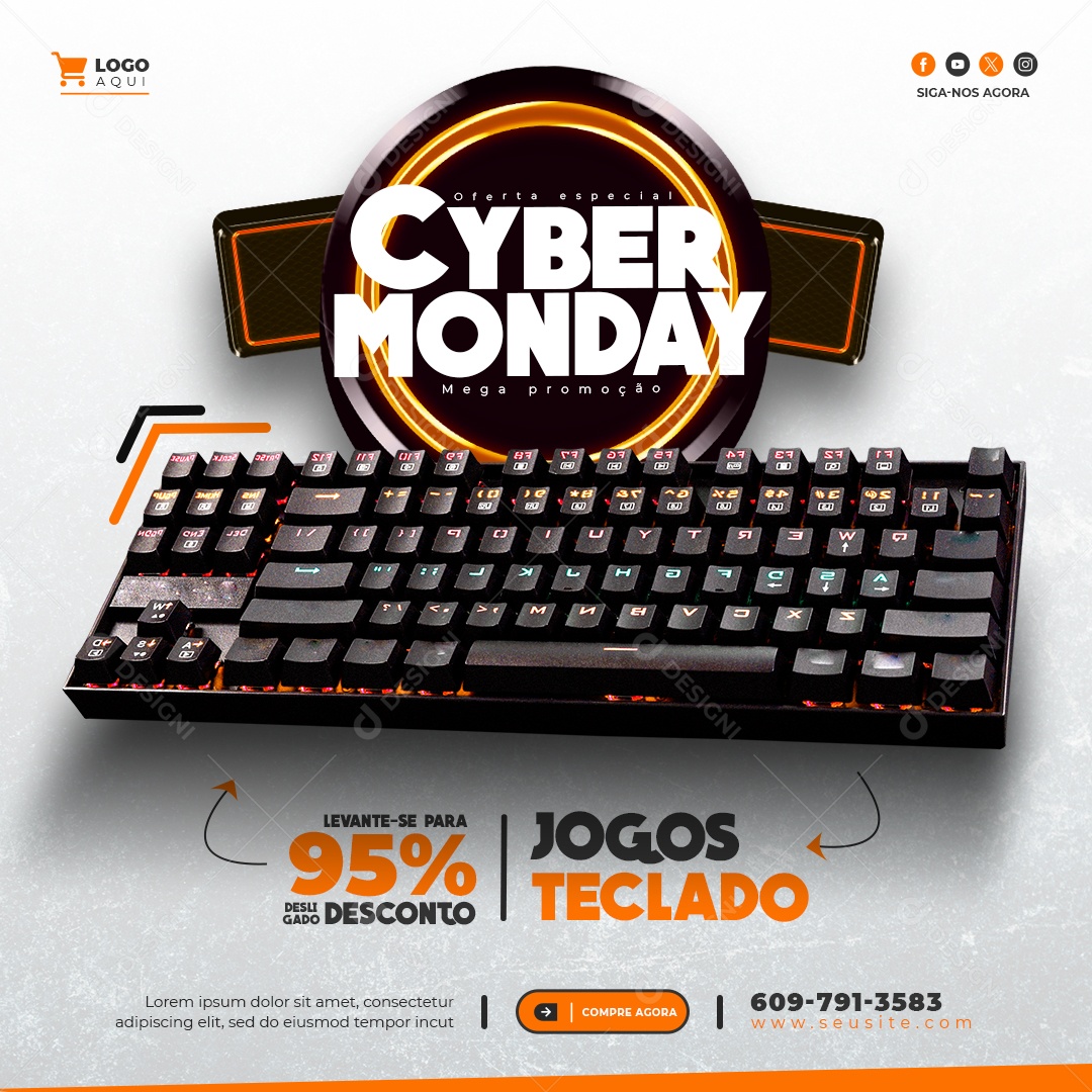 Oferta Especial Cyber Monday Mega Promoção Jogos Teclado Levante se para 95% Desconto Social Media PSD Editável