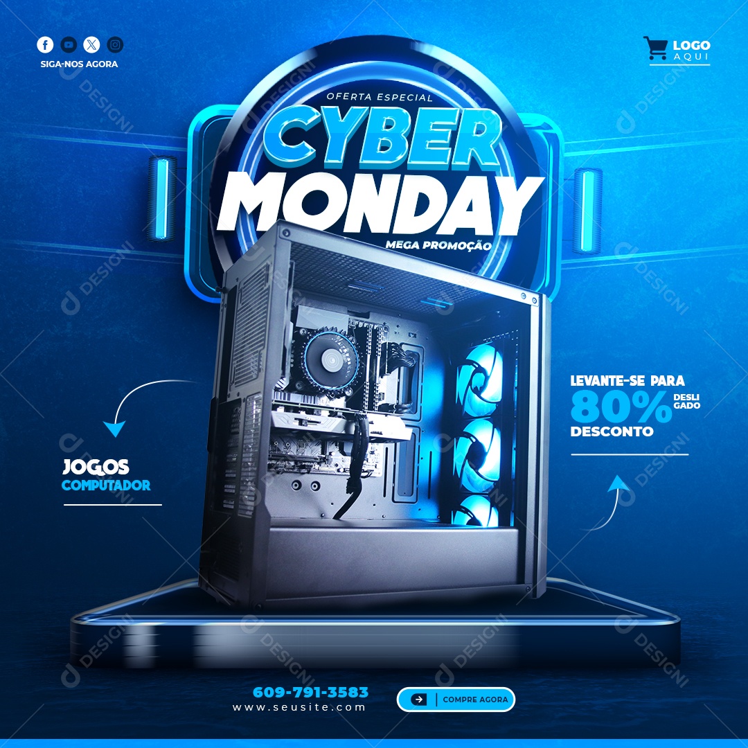 Oferta Especial Cyber Monday Mega Promoção Jogos Computador 80% Desconto Social Media PSD Editável