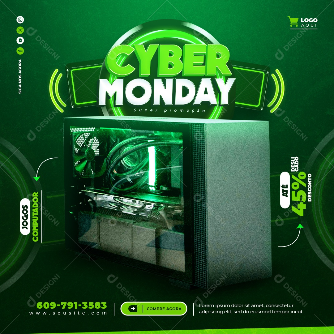 Cyber Monday Super Promoção Jogos Computador Até 45% Desconto Social Media PSD Editável